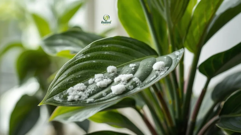 Indoor Plant with Fungal White Spots on Leaves