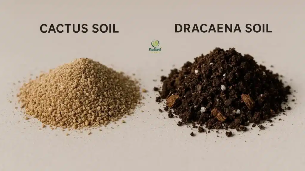comparison of cactus soil and dracaena soil mix on a neutral surface