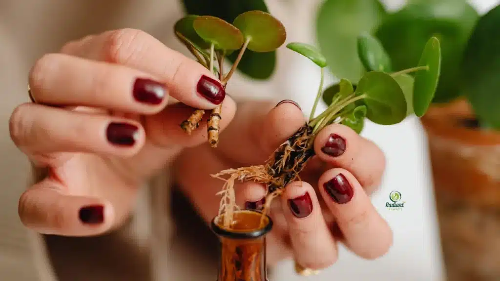 plant propagation cutting with node in water roots forming