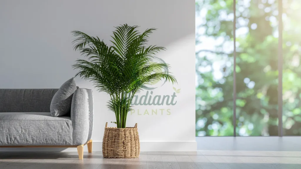 Kentia palm in a modern living room with indirect light
